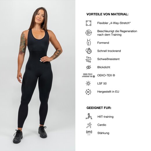 Nebbia Workout-Jumpsuit GYM RAT 201 Black XS