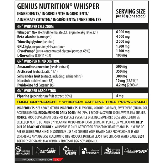 Genius Nutrition Whisper 400g caffein free