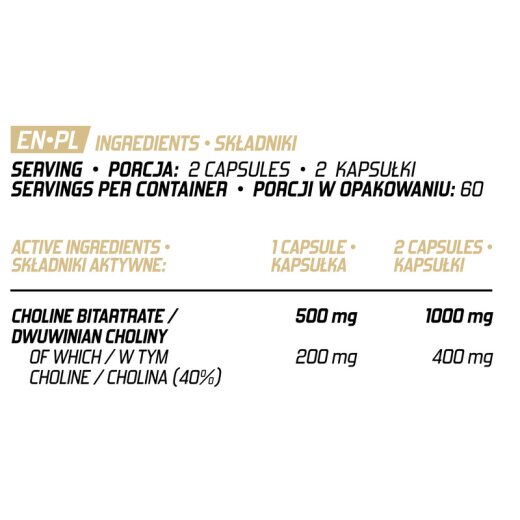 Evolite Nutrition Choline Bitartrate 500mg 120 Vege Caps