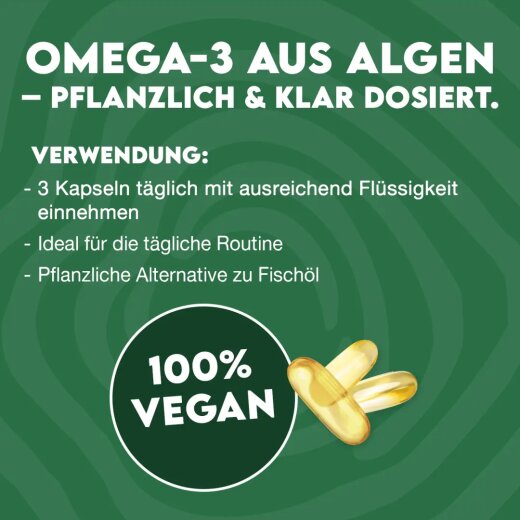 Inlead Nutrition Vegan Omega 3 - 90 Kapseln mit DHA & EPA aus Algenöl